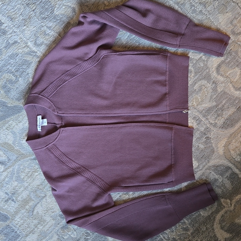 Athleta Advantage Sweater Zip Front Cardigan in Damask Mauve Small